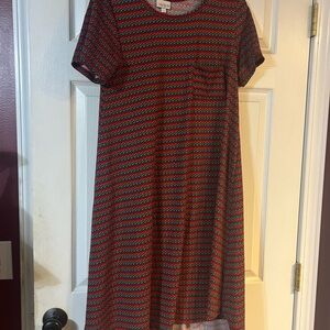 LuLaRoe Red and Black Striped High Low Dress